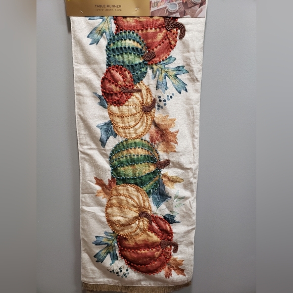 Nicole Miller Home 14 x 72 Multicolor Beaded Pumpkins Table Runner - Picture 3 of 7